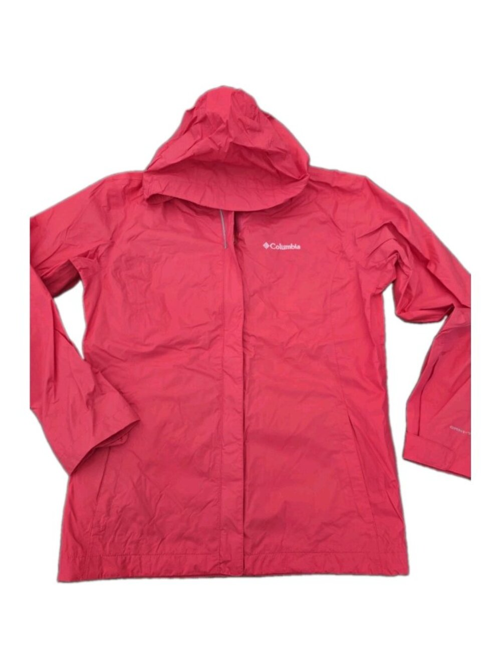 COLUMBIA Omni-Tech Red Rain Jacket Hooded Kid’s Large Packable Pockets Outdoor